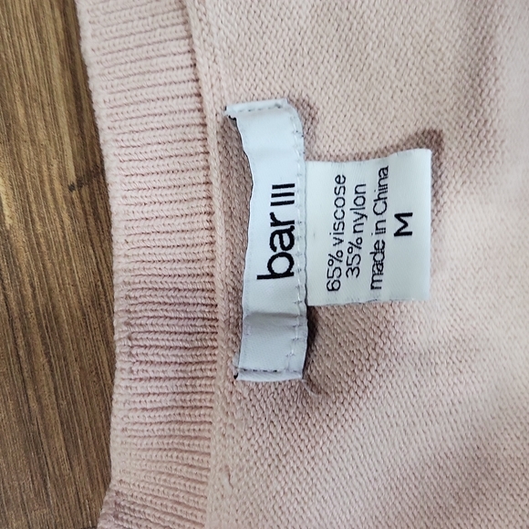 BAR III Perforated Cold Shoulder Viscose Sweater Top Shirt Barbie Ballet Pink - Picture 2 of 9